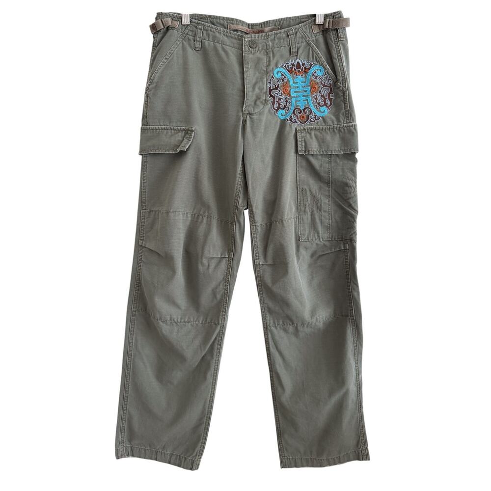 Vintage Da Nang Y2K Asian Embroidered Cargo Pants Olive Green Utility 32" Waist